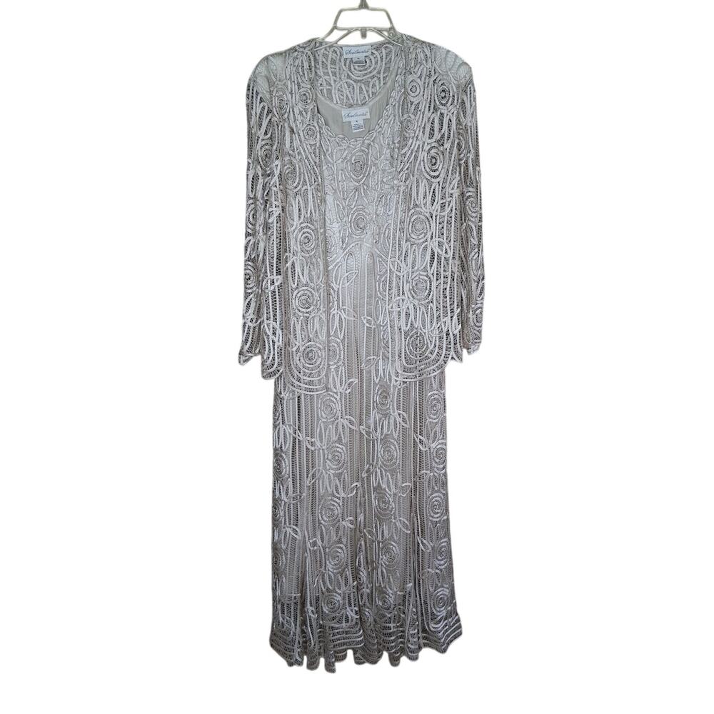 Soulmates Handcrafted Embroidered Beaded Silk Evening Dress Jacket Set Sz XL